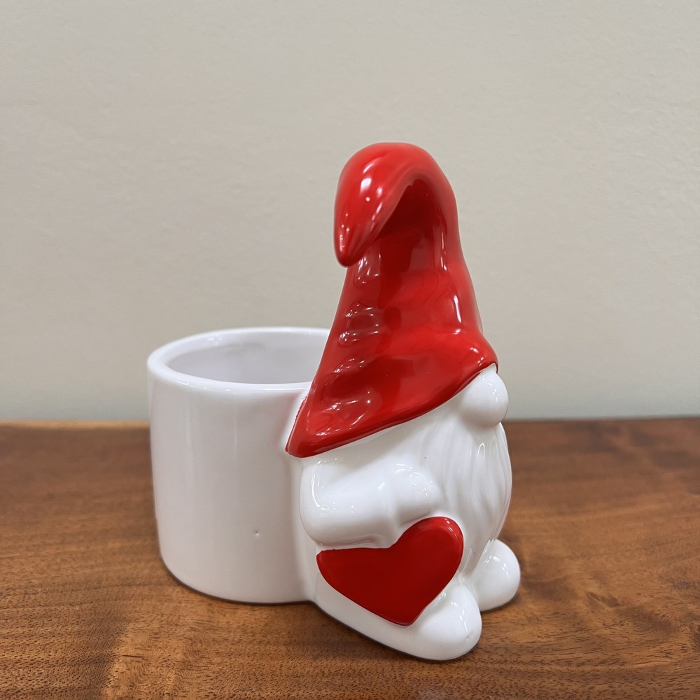 Christmas Holiday Love Heart Gnome Candy Dish Bowl Red White